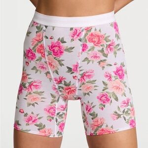 Victoria’s Secret VS Logo Cotton Boxer Brief in White Roses Floral Print